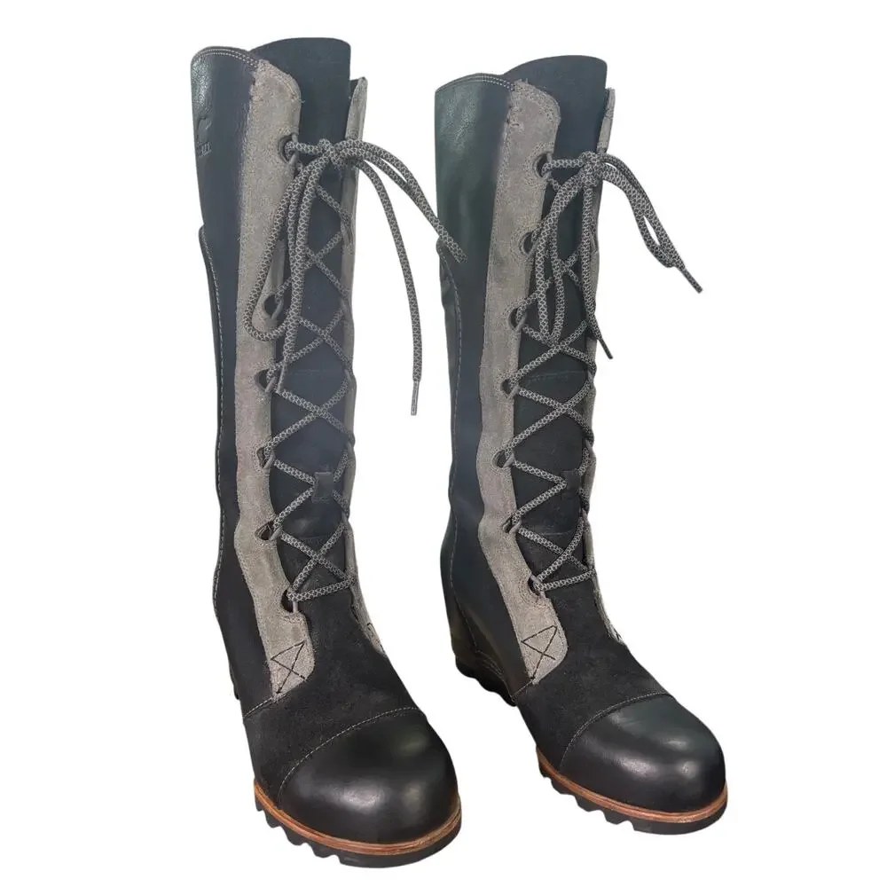 Sorel Women’s Cate The Great Black Leather Wedge Riding Boot Size US 8